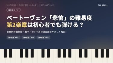 ベートーヴェン「悲愴」の難易度ガイド アイキャッチ画像（第2楽章B〜C・第3楽章C〜D・第1楽章D〜E）