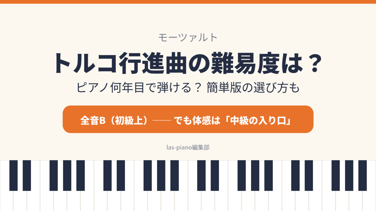 モーツァルトのトルコ行進曲の難易度を解説する記事のアイキャッチ画像（全音B・体感は中級の入り口）