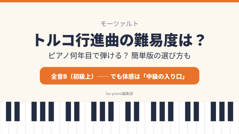 モーツァルトのトルコ行進曲の難易度を解説する記事のアイキャッチ画像（全音B・体感は中級の入り口）