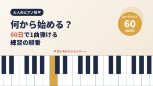 大人のピアノ独学は何から始める？60日で1曲弾ける練習の順番のアイキャッチ（鍵盤と真ん中のド）