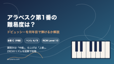 ドビュッシー「アラベスク第1番」の難易度（全音C・ヘンレ4・RCM Level 10）を示したアイキャッチ画像